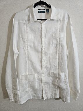 Cubavera White Linen-Blend Guayabera Shirt Jacket - Men